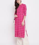 women's printed straight cotton pink kurti