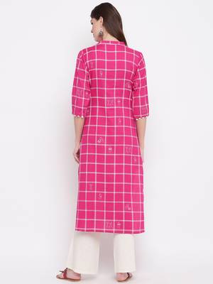 women's printed straight cotton pink kurti 2
