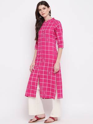 women's printed straight cotton pink kurti 3