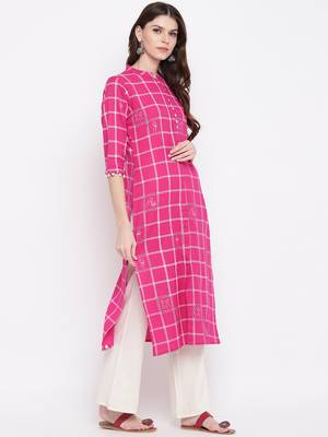 women's printed straight cotton pink kurti 4
