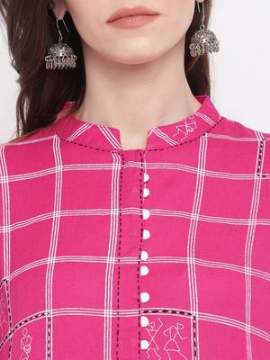 women's printed straight cotton pink kurti 5