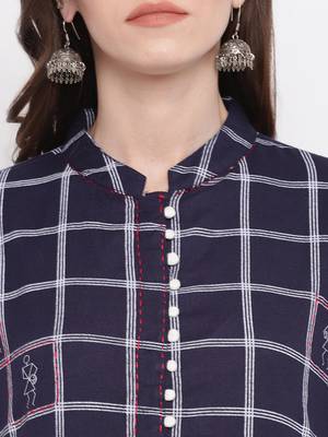 women's printed straight cotton navy blue kurti 5