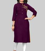 women's embroidered straight rayon purple kurti