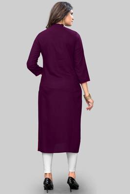 women's embroidered straight rayon purple kurti 2