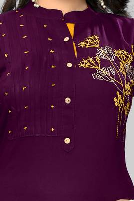women's embroidered straight rayon purple kurti 5