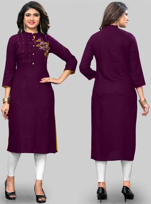 women's embroidered straight rayon purple kurti 6