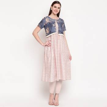 women's printed anarkali muslin ligh orange kurti with koti 1