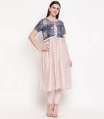 women's printed anarkali muslin ligh orange kurti with koti