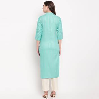 women's embroidered straight rayon sky blue kurti with pant set 2