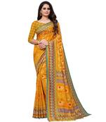 Mustard Printed Silk blend saree with blouse