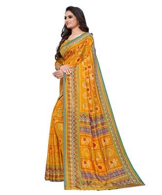 Mustard Printed Silk blend saree with blouse 3