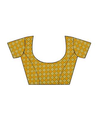 Mustard Printed Silk blend saree with blouse 5