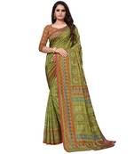 Green Printed Silk blend saree with blouse