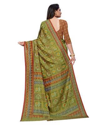Green Printed Silk blend saree with blouse 2