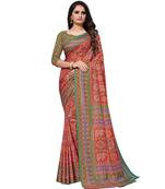 Red Printed Silk blend saree with blouse