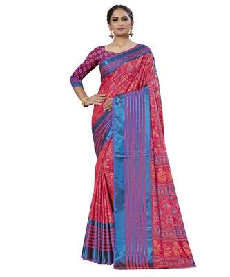 Pink Printed Silk blend saree with blouse 1