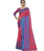 Pink Printed Silk blend saree with blouse