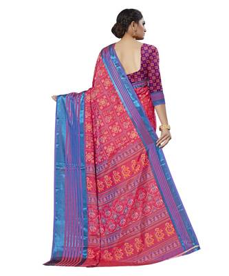 Pink Printed Silk blend saree with blouse 2