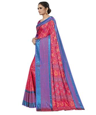 Pink Printed Silk blend saree with blouse 3