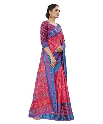 Pink Printed Silk blend saree with blouse 4