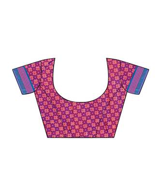 Pink Printed Silk blend saree with blouse 5