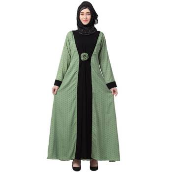 Polka Dotted Layered Abaya- Green-Black 1