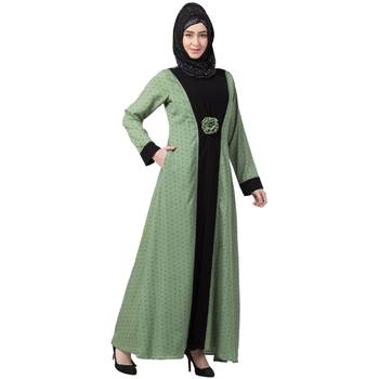 Polka Dotted Layered Abaya- Green-Black 2