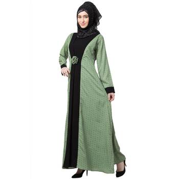 Polka Dotted Layered Abaya- Green-Black 3