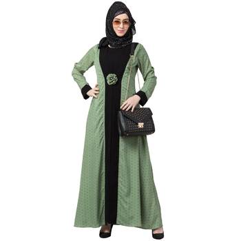 Polka Dotted Layered Abaya- Green-Black 4