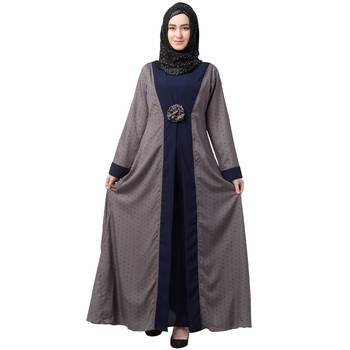 Polka Dotted Layered Abaya- Grey-Navy Blue 1