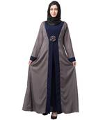 Polka Dotted Layered Abaya- Grey-Navy Blue