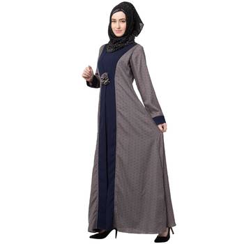 Polka Dotted Layered Abaya- Grey-Navy Blue 2