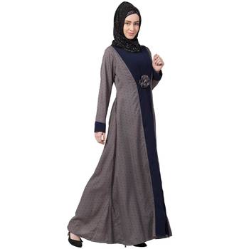 Polka Dotted Layered Abaya- Grey-Navy Blue 3