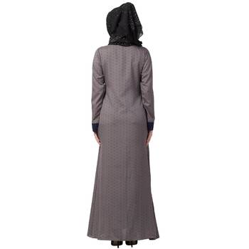 Polka Dotted Layered Abaya- Grey-Navy Blue 4