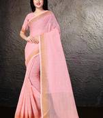 Pink hand woven linen saree with blouse