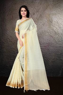 Lemon hand woven linen saree with blouse 1