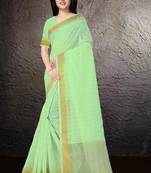 Green hand woven linen saree with blouse