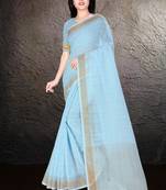 Sky blue hand woven linen saree with blouse
