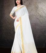 White hand woven linen saree with blouse