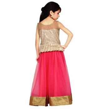 Pink plain net stitched lehenga 2