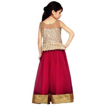 Maroon plain net stitched lehenga 2