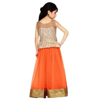 Orange plain net stitched lehenga 2