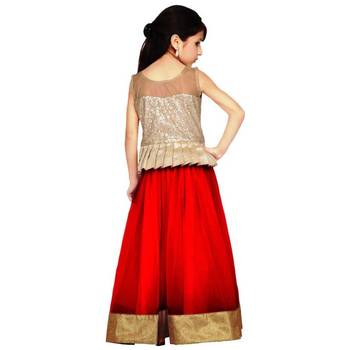 Red plain net stitched lehenga 2