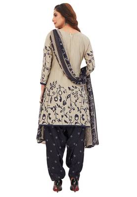 Women's Grey & Navy Blue Synthetic Printed Unstitch Dress Material With Dupatta 2