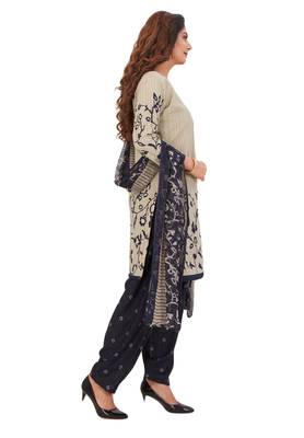 Women's Grey & Navy Blue Synthetic Printed Unstitch Dress Material With Dupatta 3