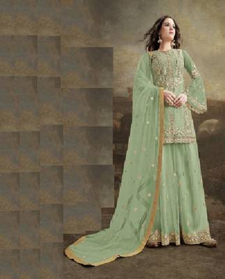 Pista Green Net With Heavy Embroidery Work Plazzo Pakistani Suit 1