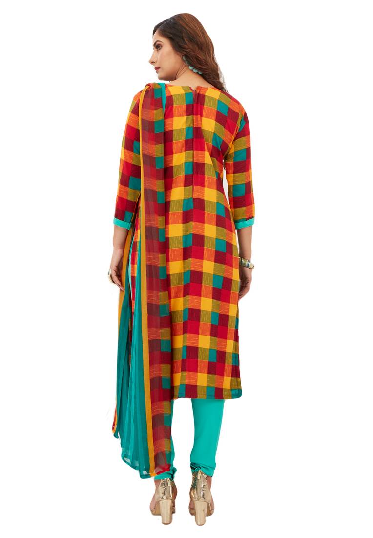ORGANIC COTTON WOVEN SEA GREEN DRESS MATERIAL WITH DUPATTA