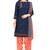 Women's Navy Blue & Peach Synthetic Printed Unstitch Dress Material With Dupatta