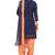 Women's Navy Blue & Peach Synthetic Printed Unstitch Dress Material With Dupatta