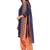 Women's Navy Blue & Peach Synthetic Printed Unstitch Dress Material With Dupatta